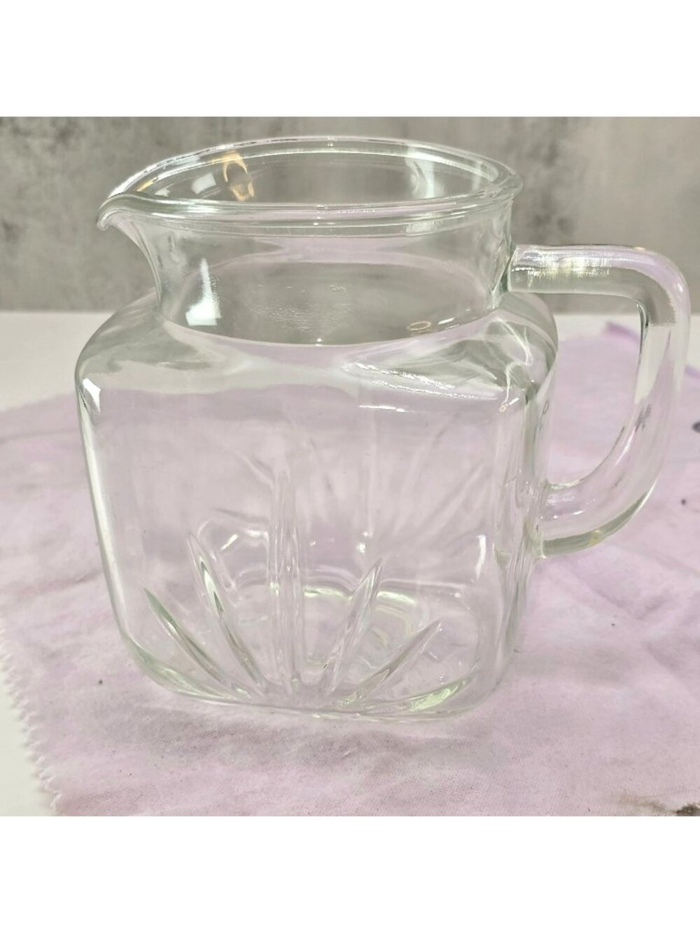 Vintage Federal Glass Square-Cut Clear Glass Pitcher Atomic Starburst CM2356